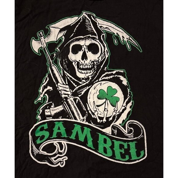 Sons Of Anarchy XL SAMBEL Black Green T-Shirt Grim Reaper & Shamrock Design - Picture 2 of 5